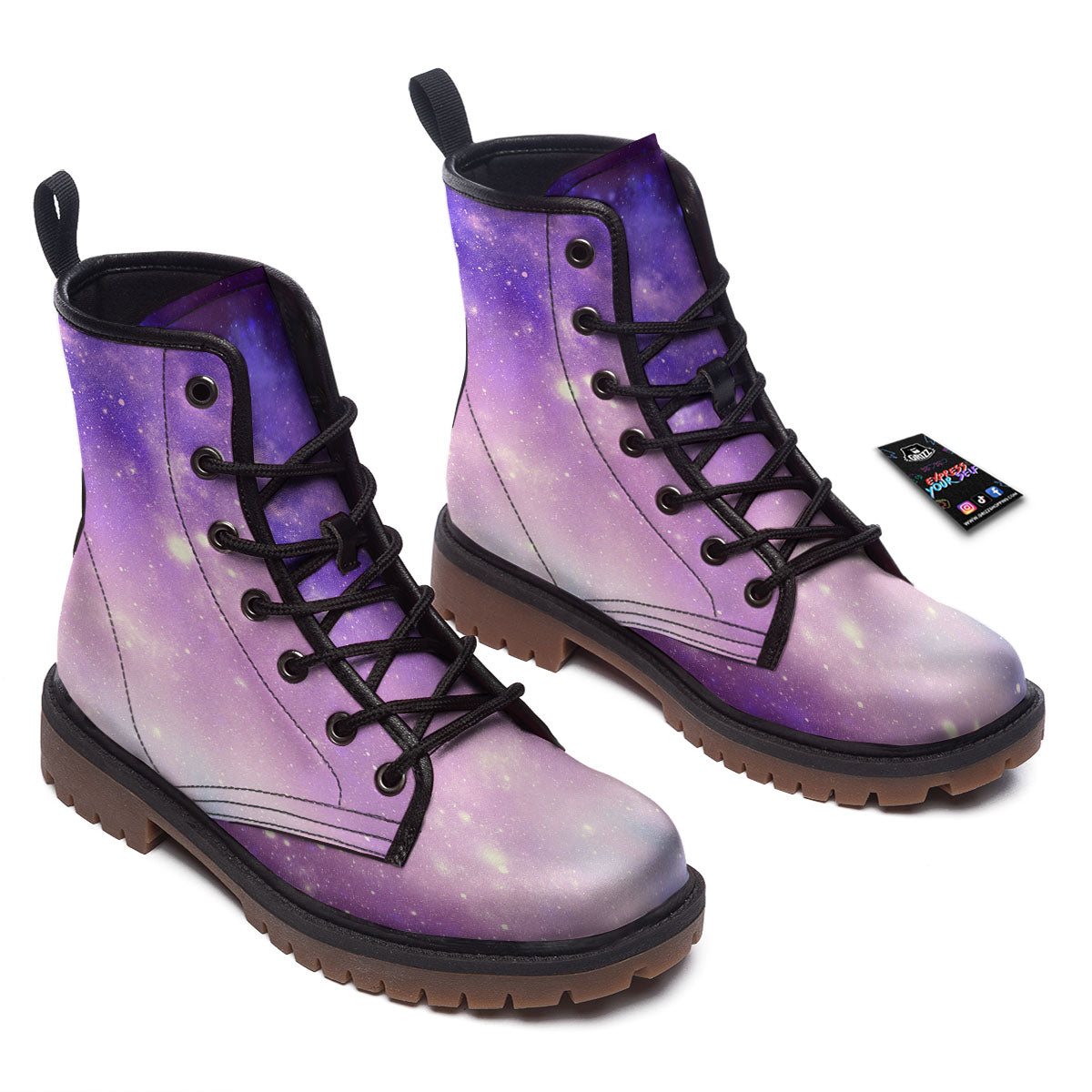 Galaxy Space Purple Stardust Cloud Print Work Boots-grizzshop
