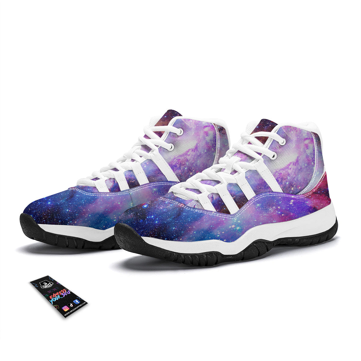 Galaxy Space Purple Stardust Print White Bball Shoes-grizzshop