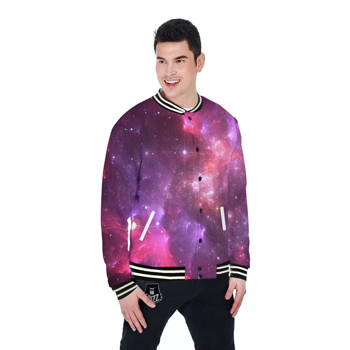 Galaxy Space Purple Starfield Print Baseball Jacket-grizzshop