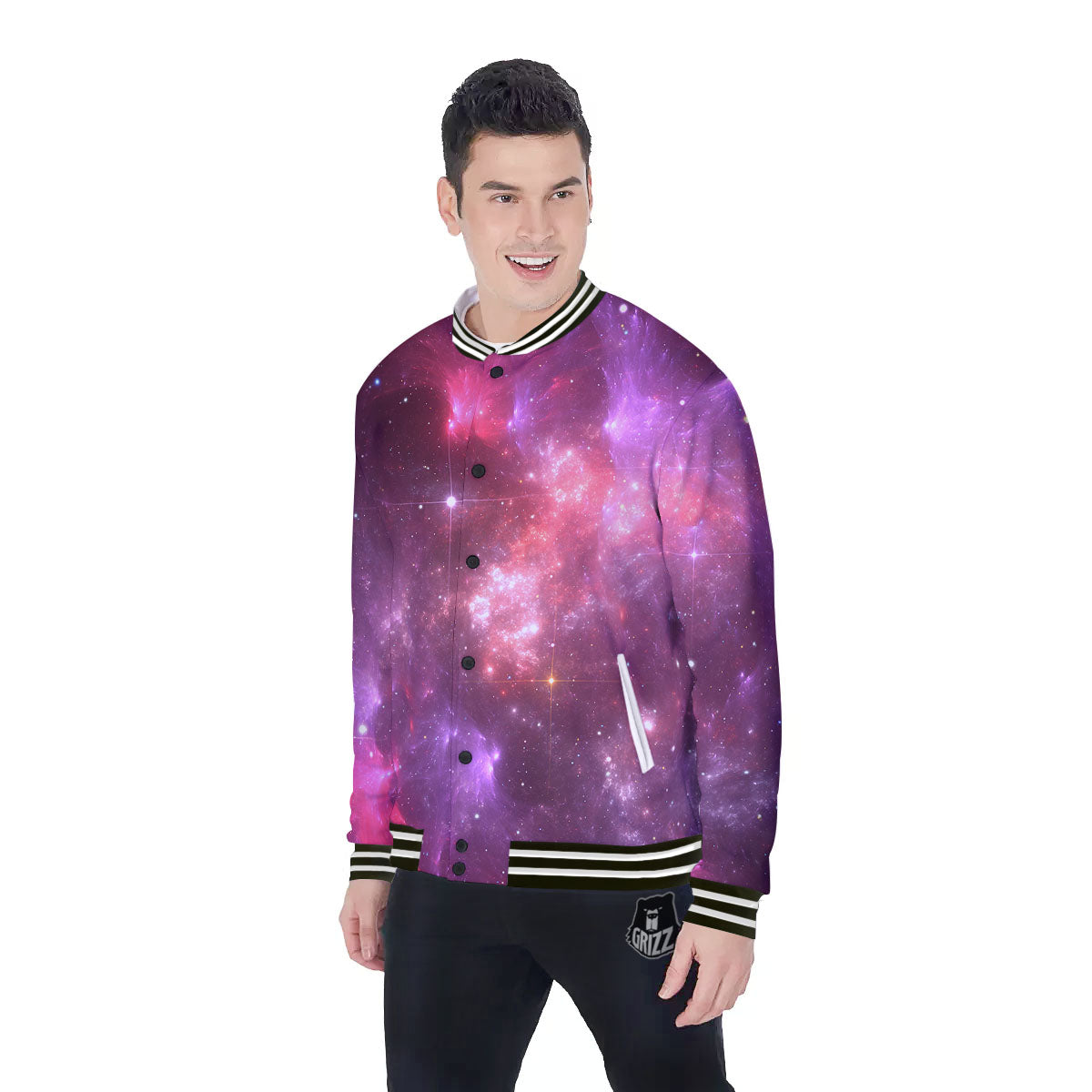 Galaxy Space Purple Starfield Print Baseball Jacket-grizzshop