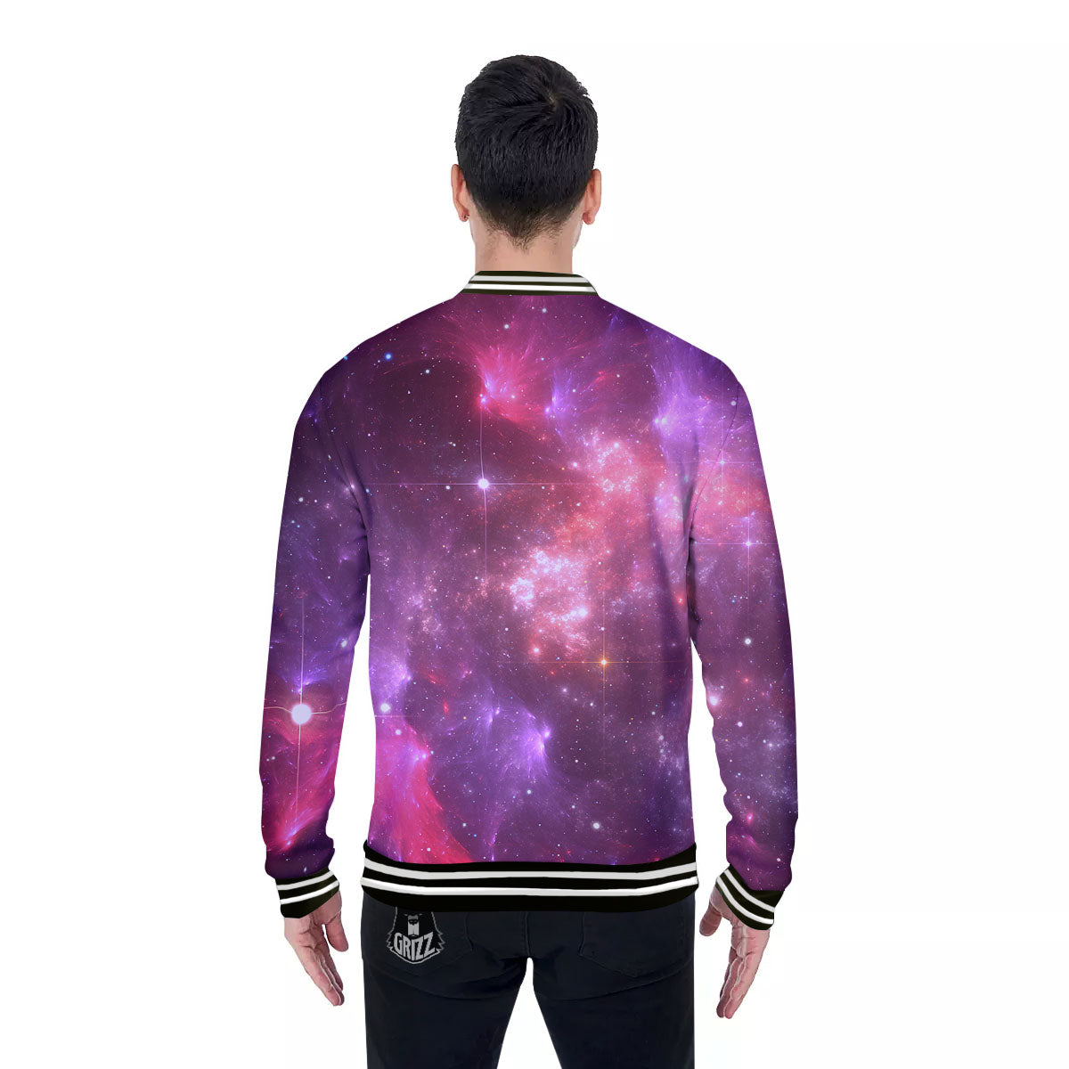Galaxy Space Purple Starfield Print Baseball Jacket-grizzshop