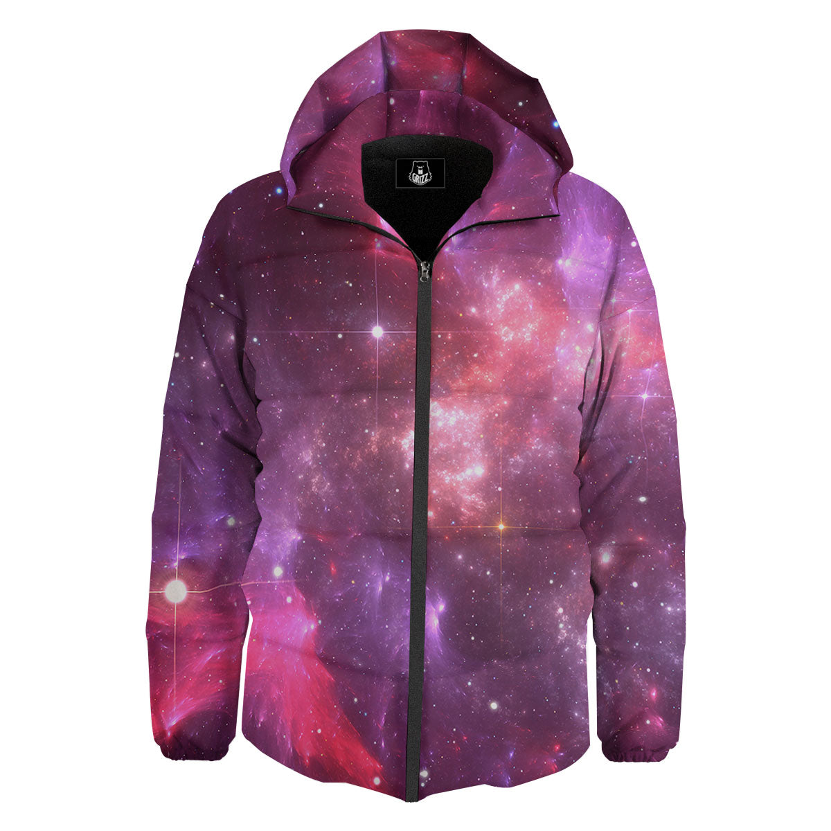 Galaxy Space Purple Starfield Print Down Jacket-grizzshop