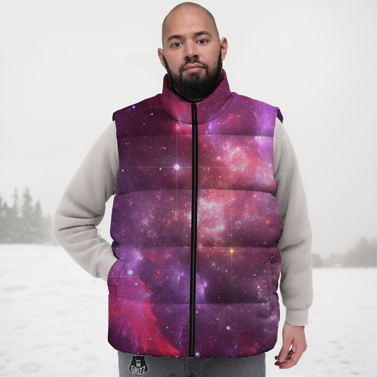 Galaxy Space Purple Starfield Print Down Vest