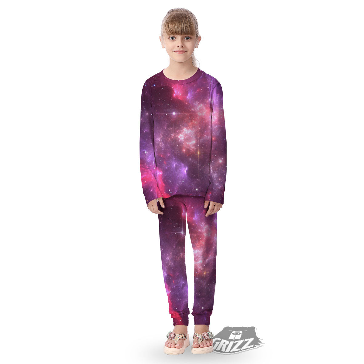 Galaxy Space Purple Starfield Print Kid's Pajamas-grizzshop