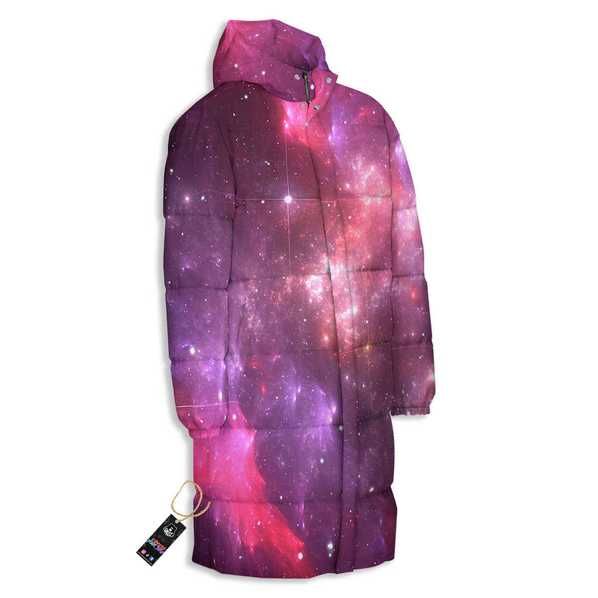 Galaxy Space Purple Starfield Print Long Down Jacket-grizzshop
