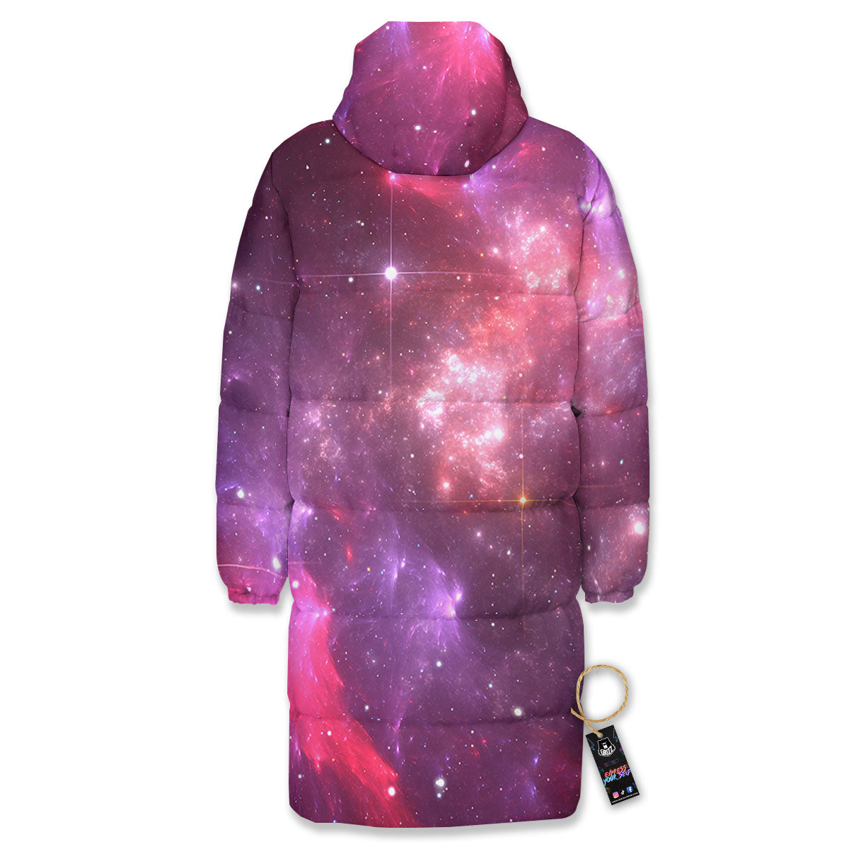 Galaxy Space Purple Starfield Print Long Down Jacket-grizzshop
