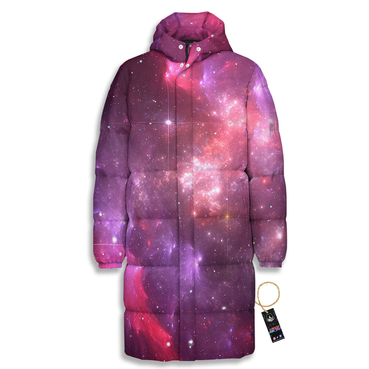 Galaxy Space Purple Starfield Print Long Down Jacket-grizzshop