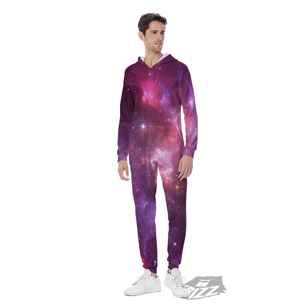 Galaxy Space Purple Starfield Print Men's Jumpsuit-grizzshop