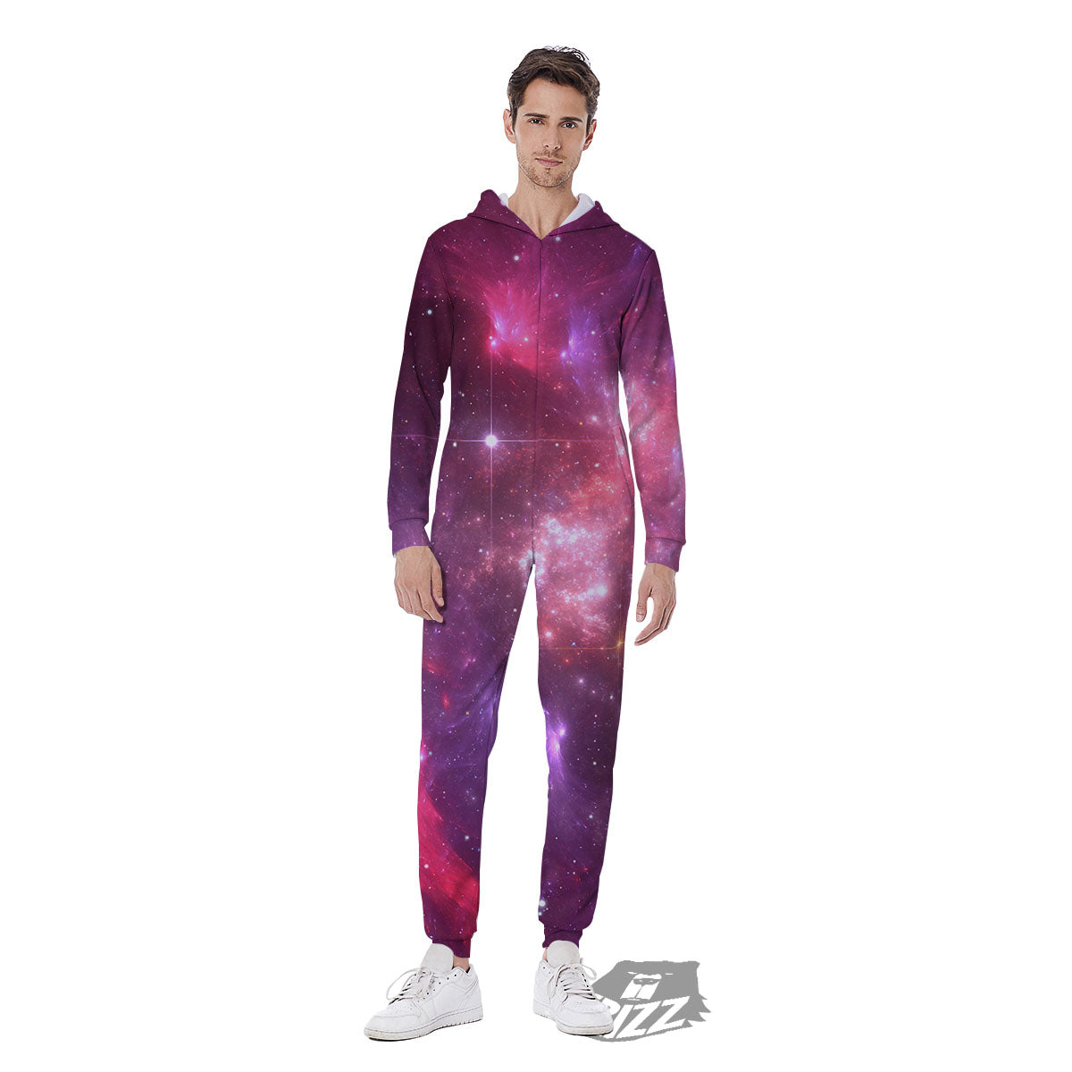 Galaxy Space Purple Starfield Print Men's Jumpsuit-grizzshop