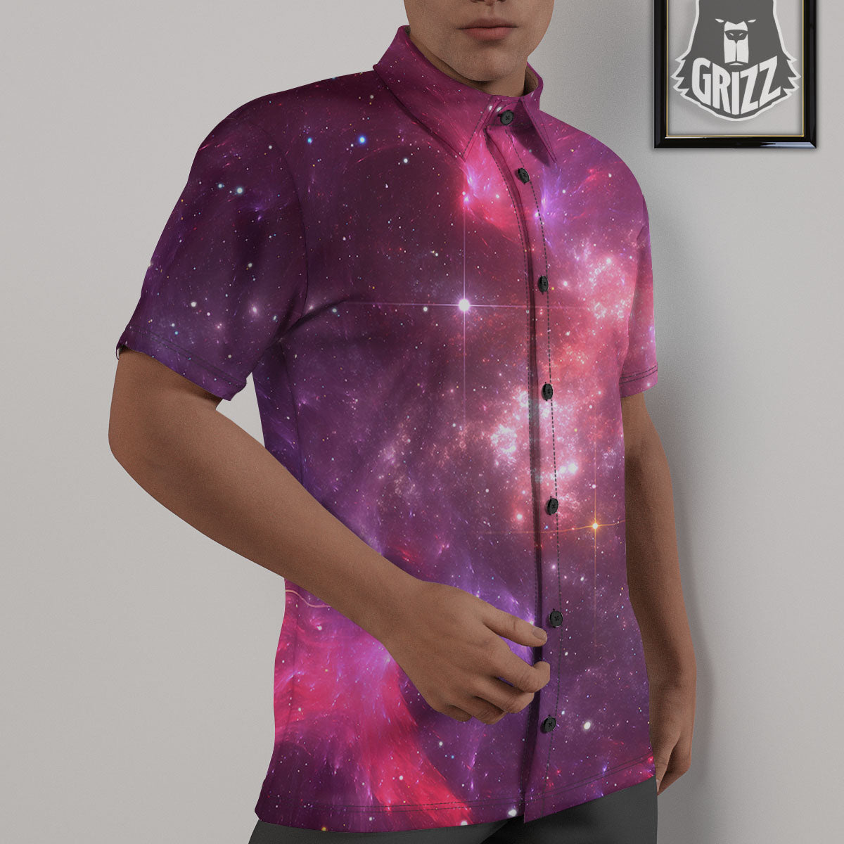 Galaxy Space Purple Starfield Print Untucked Shirts-grizzshop