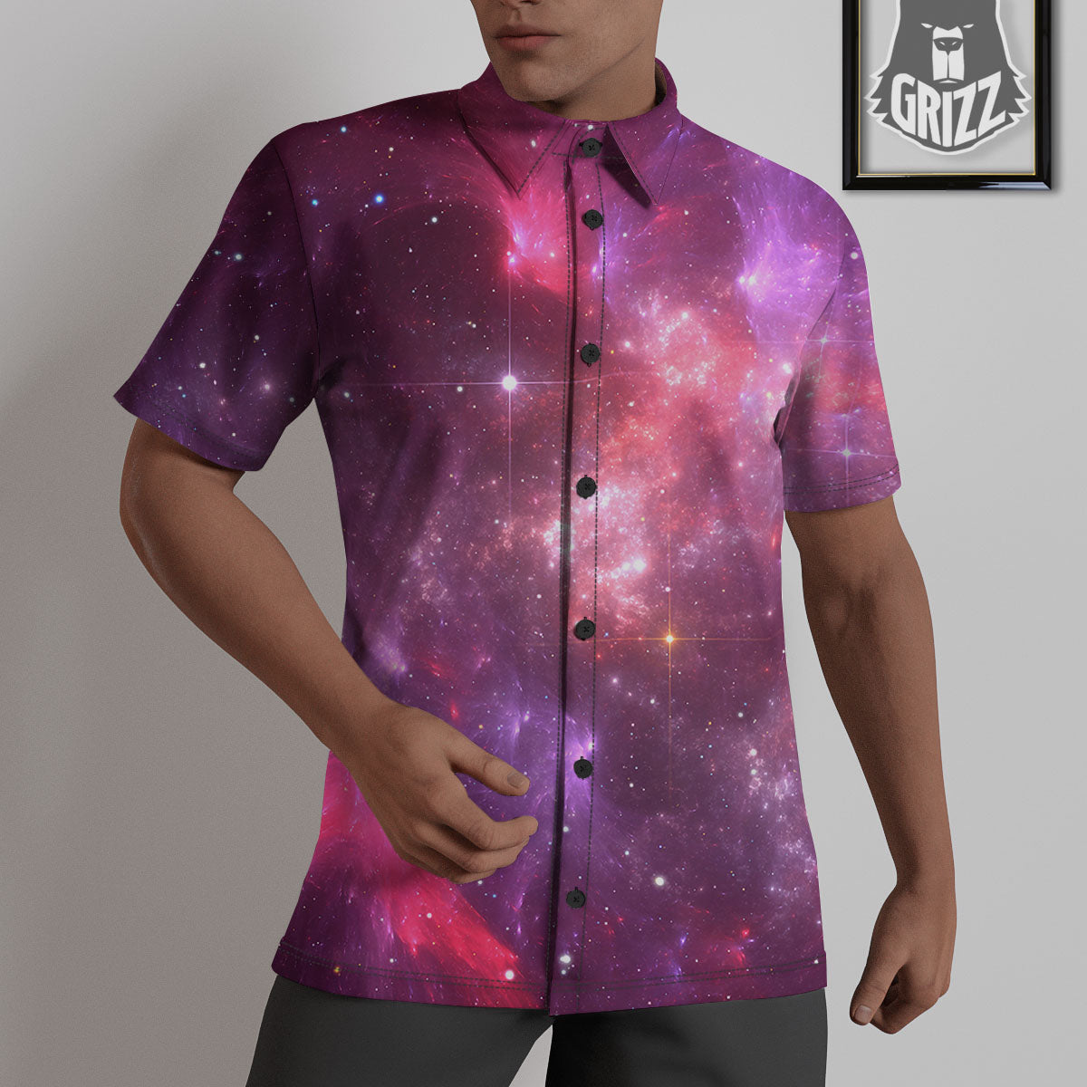 Galaxy Space Purple Starfield Print Untucked Shirts-grizzshop