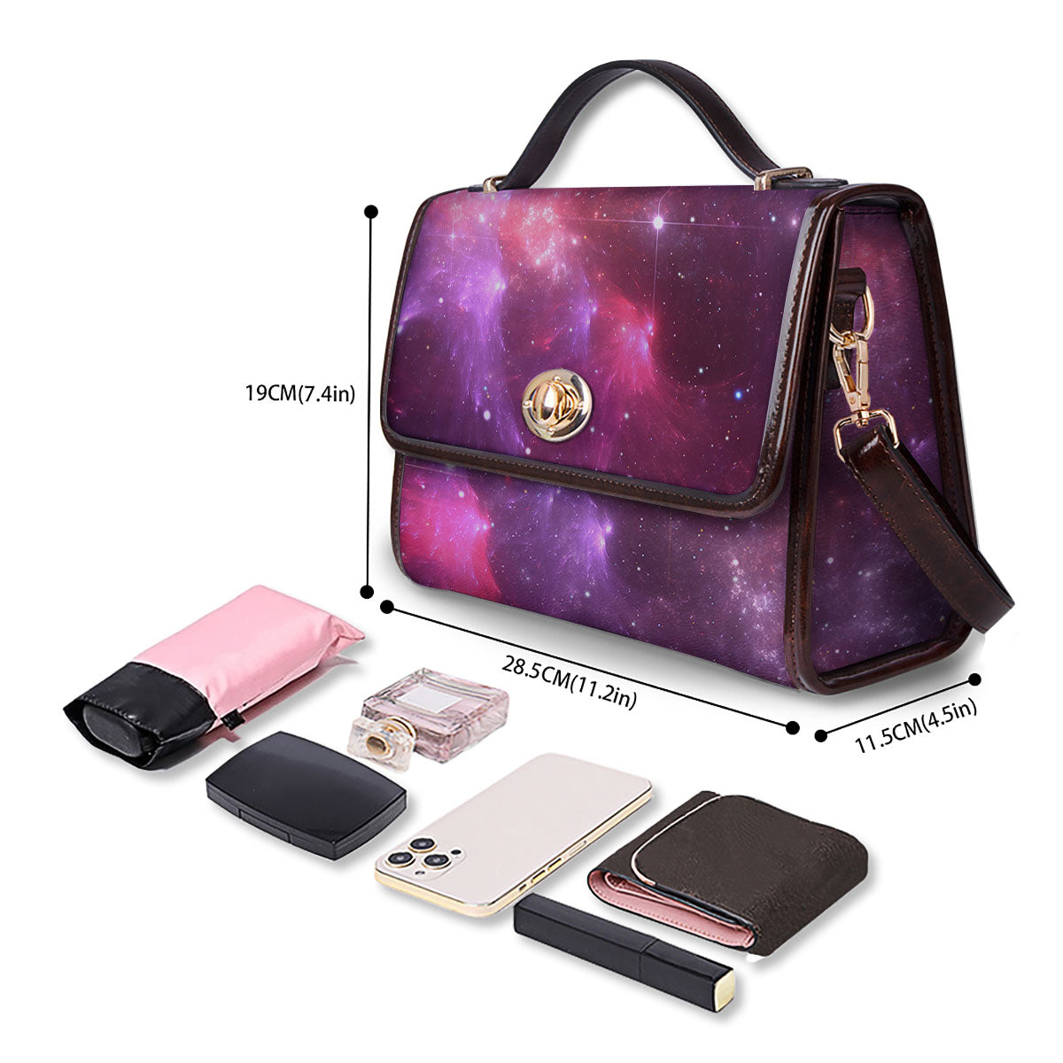 Galaxy Space Purple Starfield Print Women's Satchel Bag
