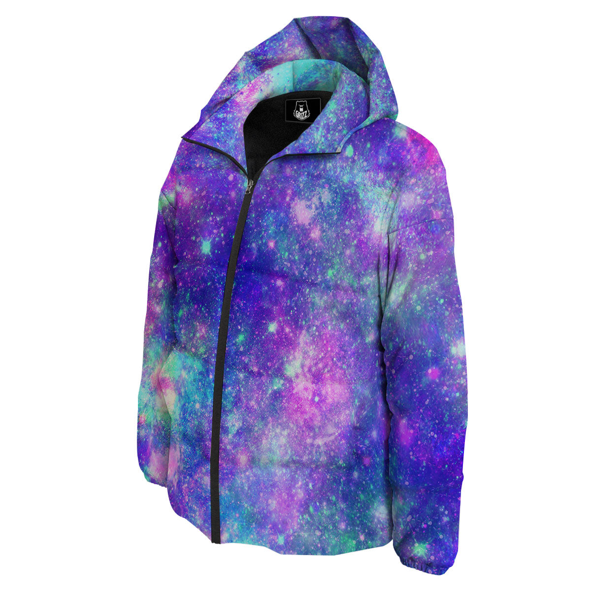 Galaxy Space Purple Turquoise Print Down Jacket-grizzshop