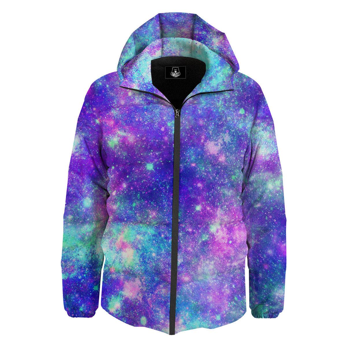 Galaxy Space Purple Turquoise Print Down Jacket-grizzshop
