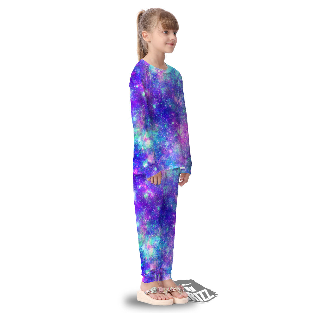 Galaxy Space Purple Turquoise Print Kid's Pajamas-grizzshop