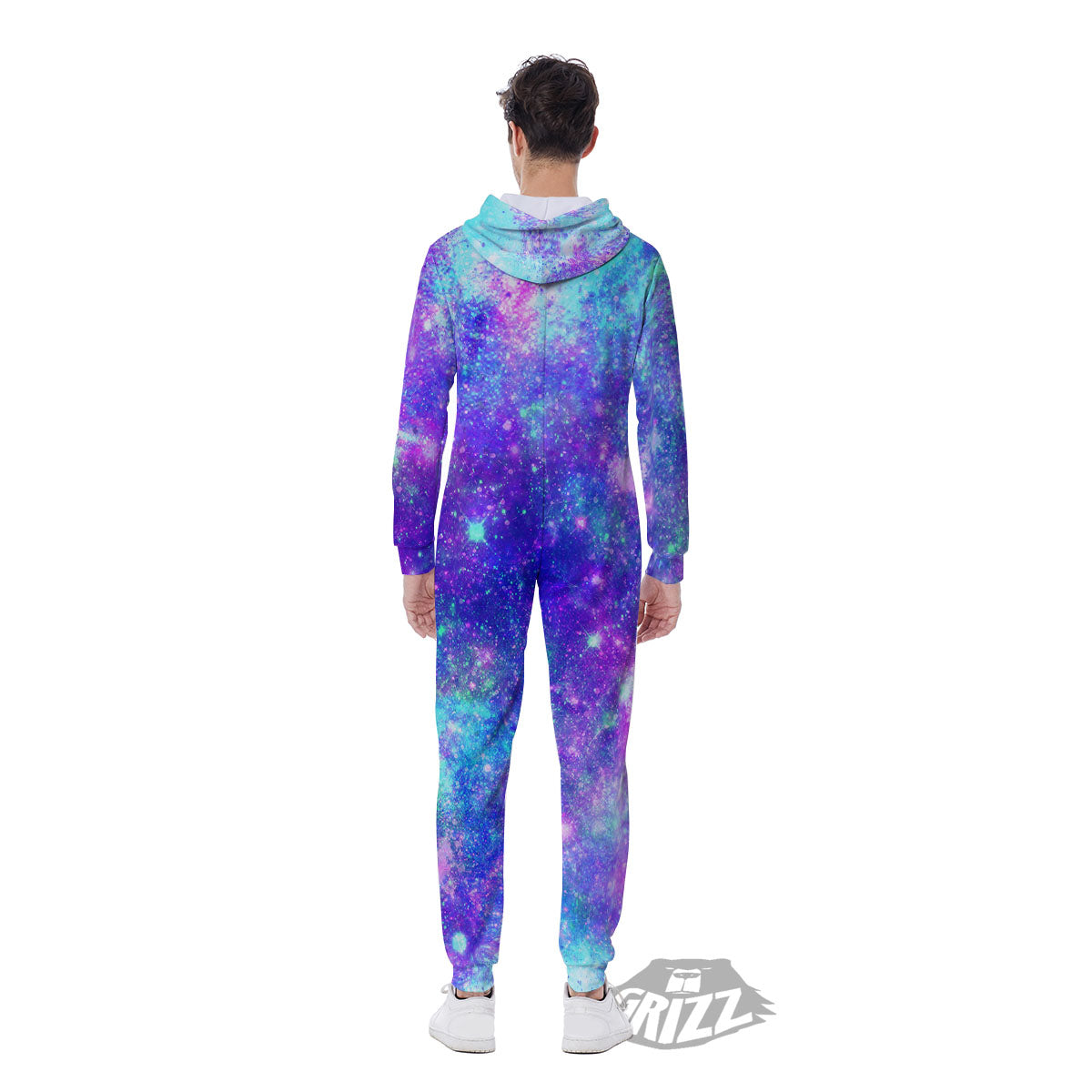 Galaxy Space Purple Turquoise Print Men's Jumpsuit-grizzshop