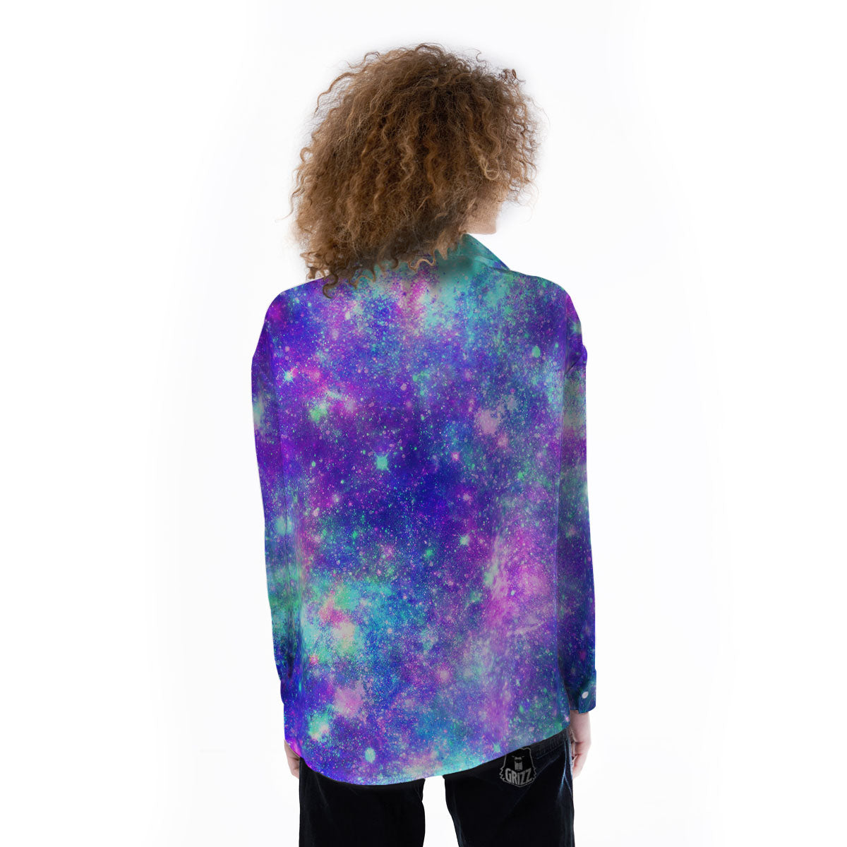 Galaxy Space Purple Turquoise Print Women's Long Sleeve Shirts-grizzshop