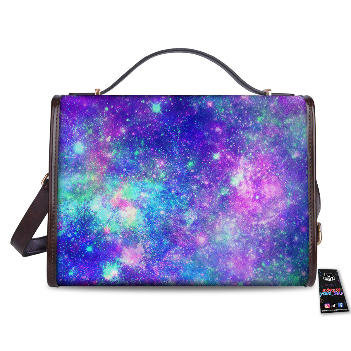 Galaxy Space Purple Turquoise Print Women's Satchel Bag