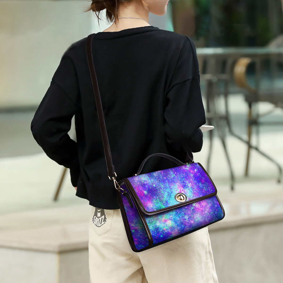 Galaxy Space Purple Turquoise Print Women's Satchel Bag