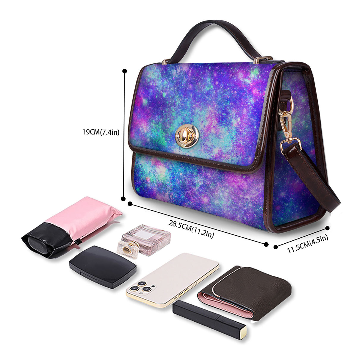 Galaxy Space Purple Turquoise Print Women's Satchel Bag