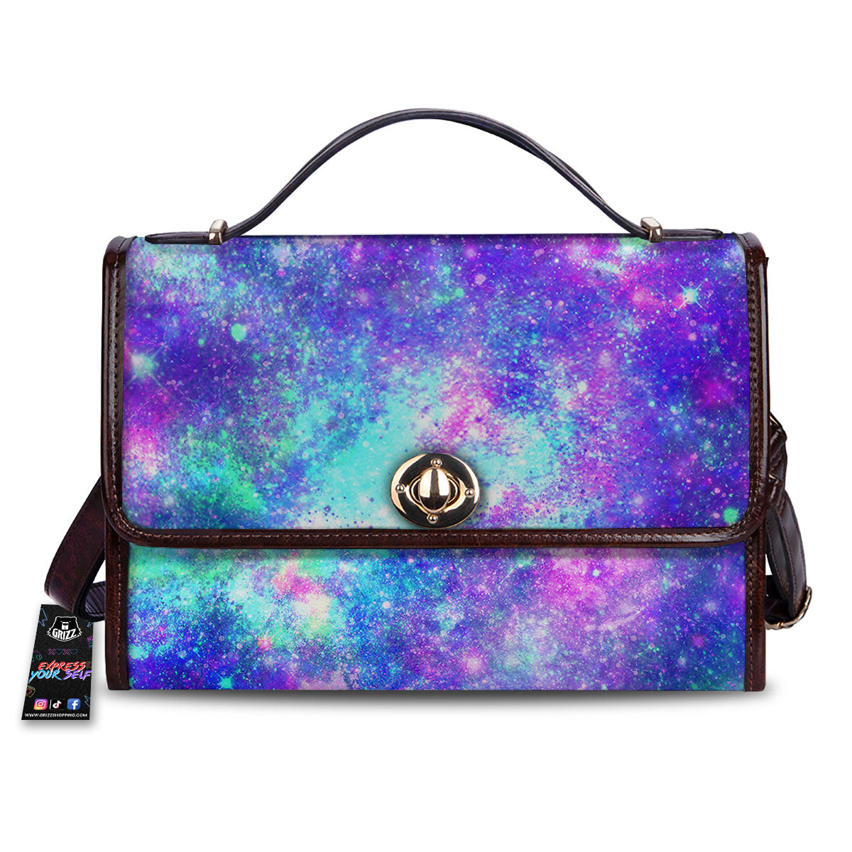 Galaxy Space Purple Turquoise Print Women's Satchel Bag