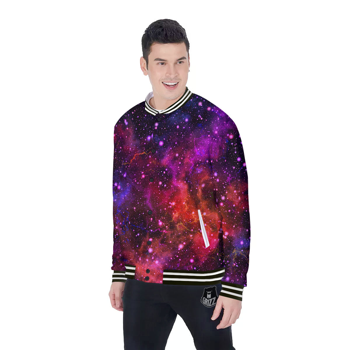 Galaxy Space Red Purple Nebula Print Baseball Jacket-grizzshop