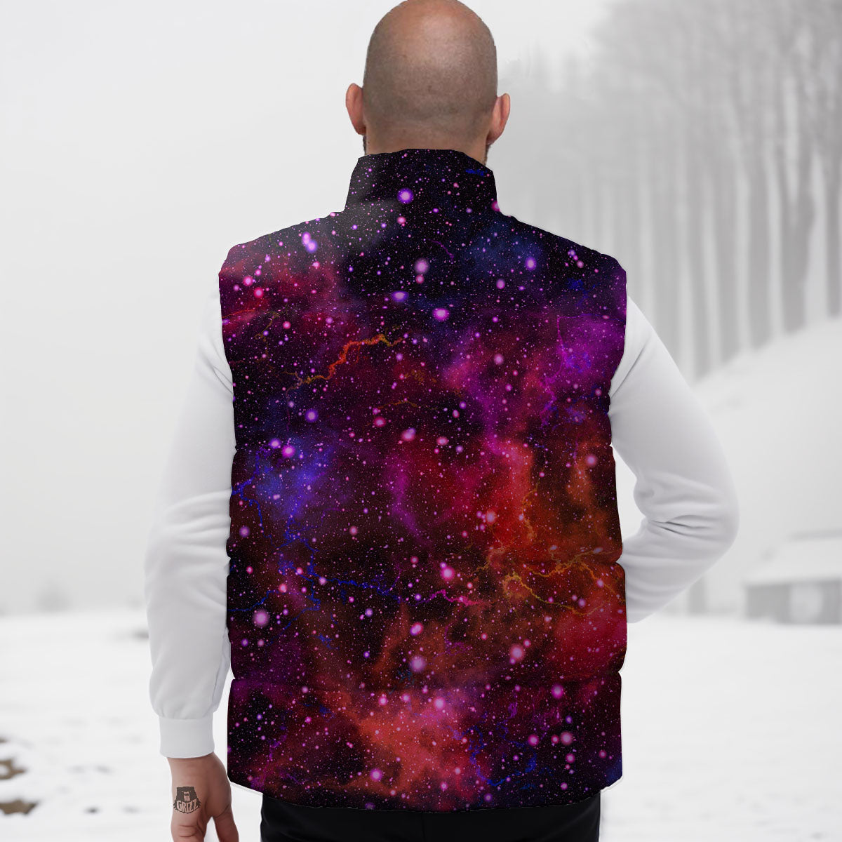 Galaxy Space Red Purple Nebula Print Down Vest