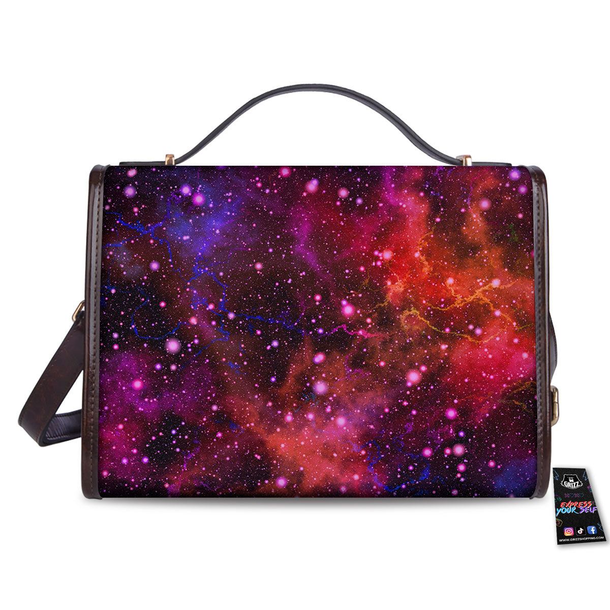 Galaxy Space Red Purple Nebula Print Women's Satchel Bag