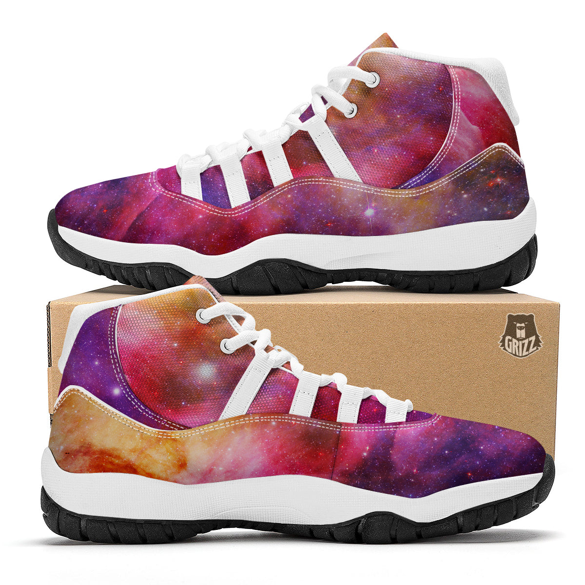 Galaxy Space Stardust Print White Bball Shoes-grizzshop