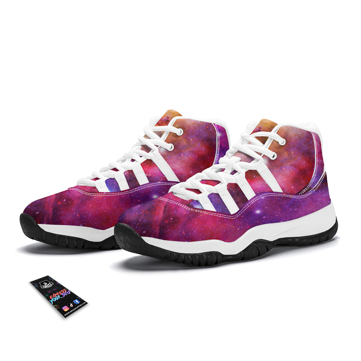 Galaxy Space Stardust Print White Bball Shoes-grizzshop
