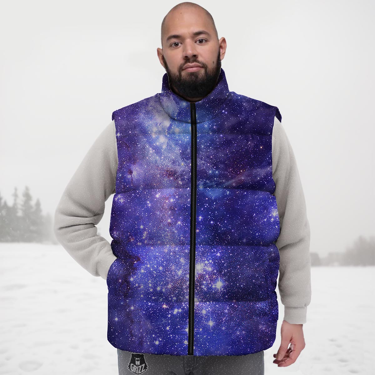 Galaxy Space Starfield Nebula Print Down Vest