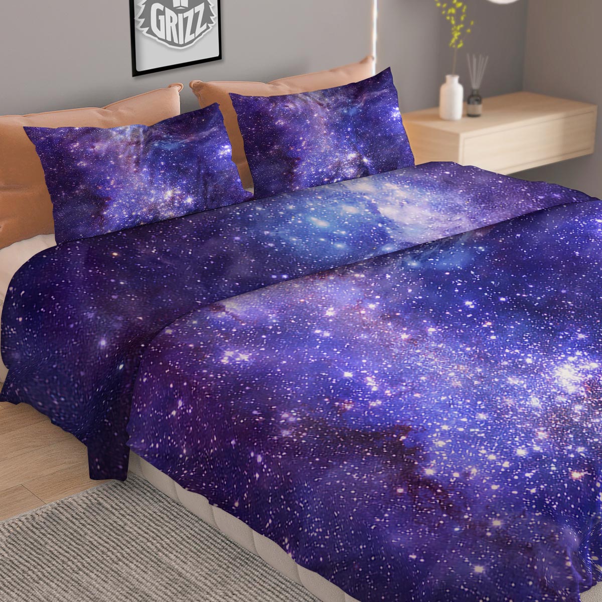 Galaxy Space Starfield Nebula Print Duvet Cover Bedding Set