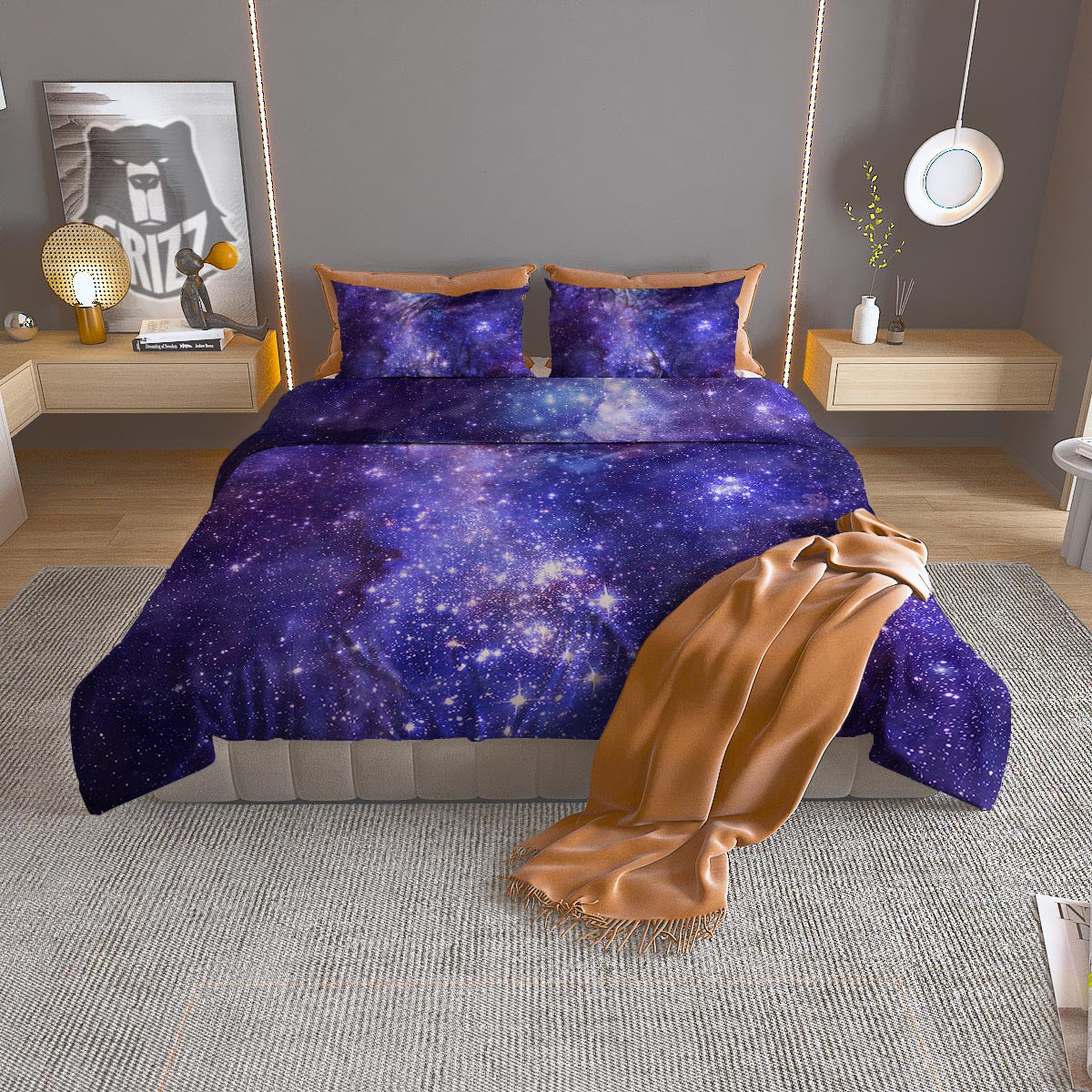 Galaxy Space Starfield Nebula Print Duvet Cover Bedding Set