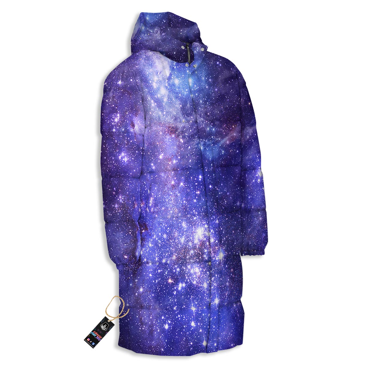 Galaxy Space Starfield Nebula Print Long Down Jacket-grizzshop
