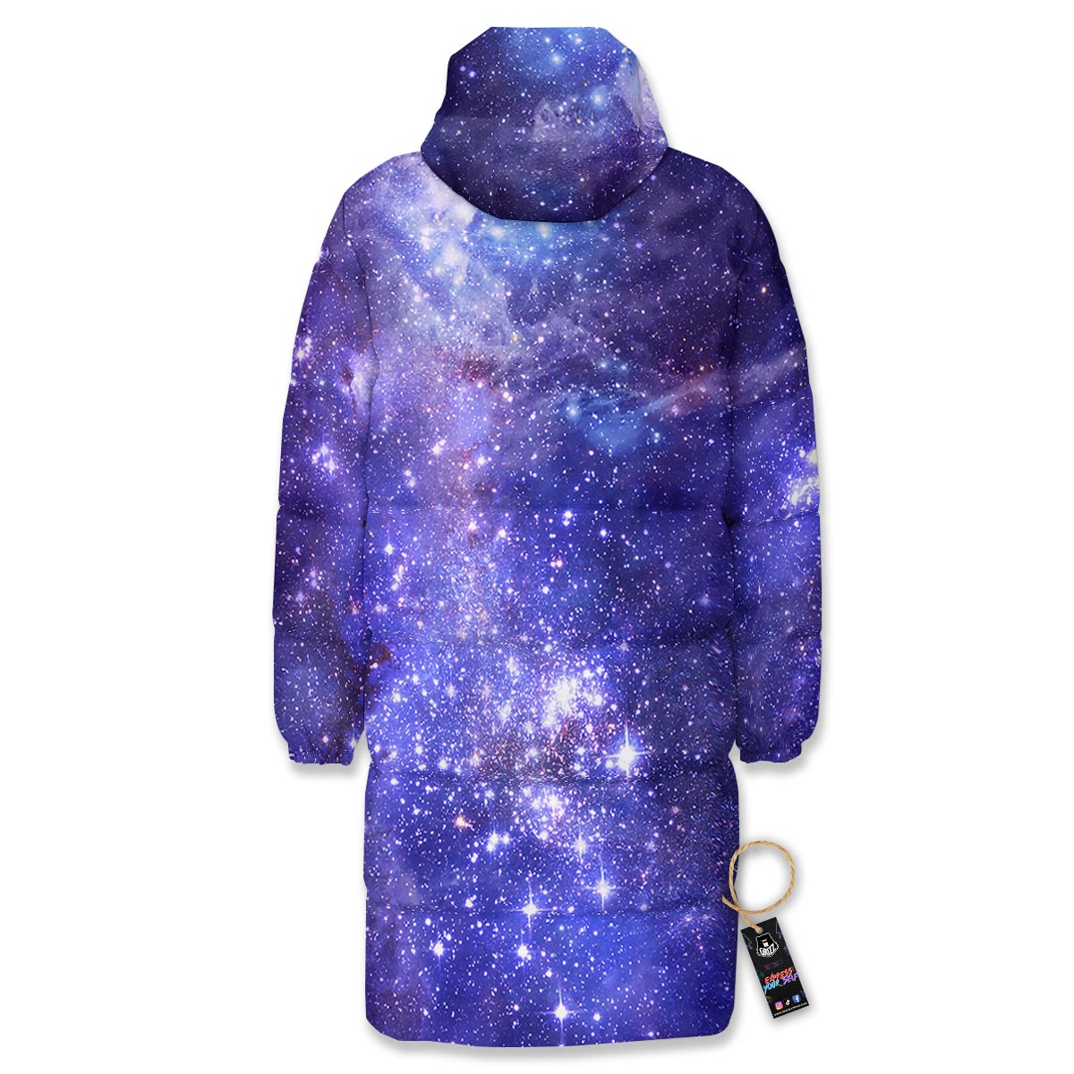 Galaxy Space Starfield Nebula Print Long Down Jacket-grizzshop