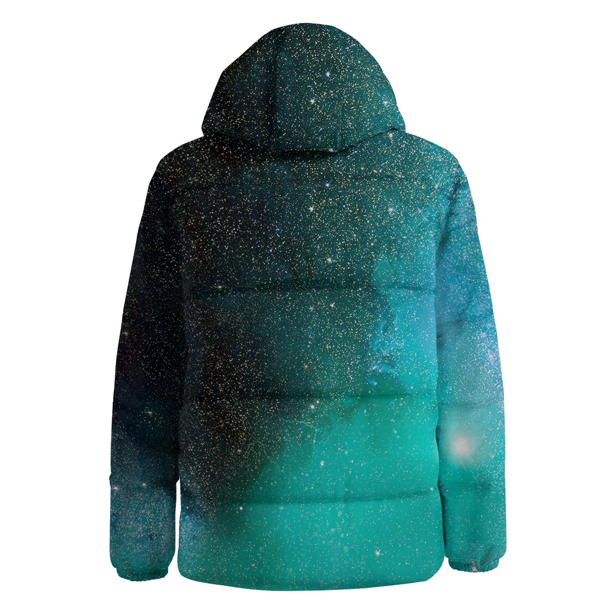 Galaxy Space Teal Stardust Print Down Jacket-grizzshop