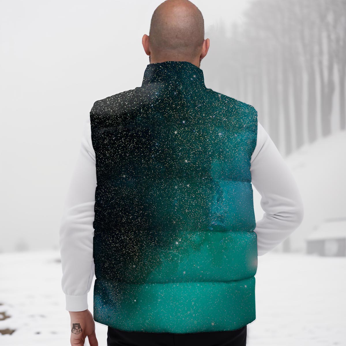 Galaxy Space Teal Stardust Print Down Vest