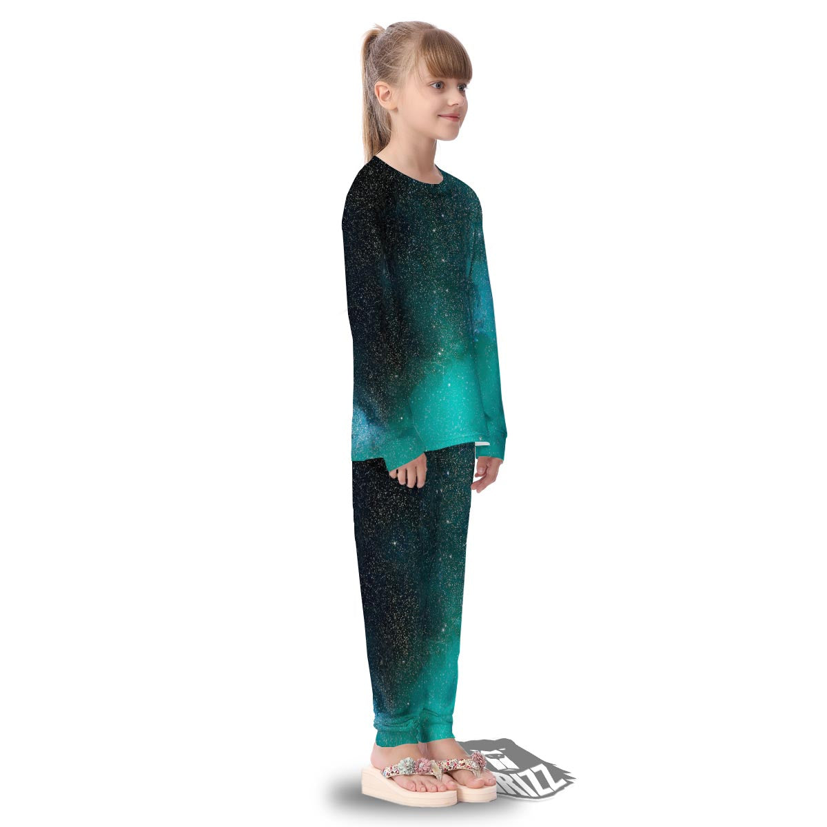 Galaxy Space Teal Stardust Print Kid's Pajamas-grizzshop