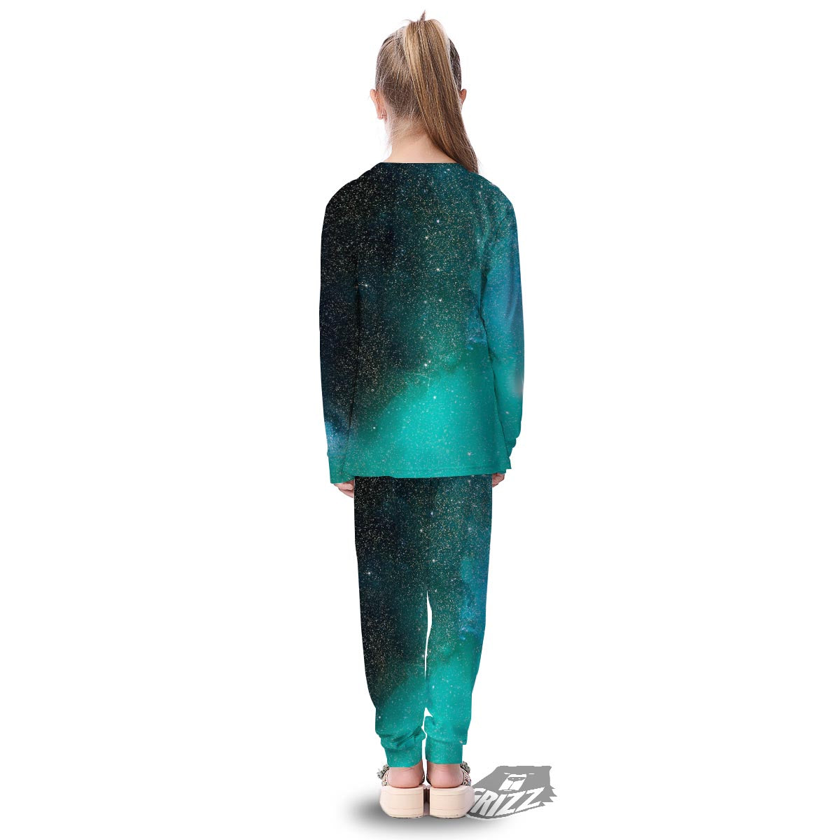 Galaxy Space Teal Stardust Print Kid's Pajamas-grizzshop
