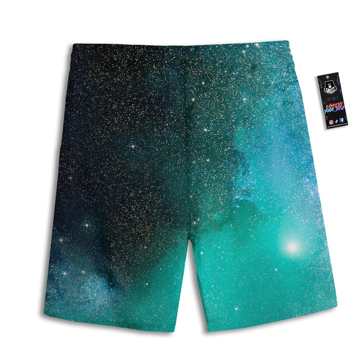 Galaxy Space Teal Stardust Print Men's Athletic Shorts