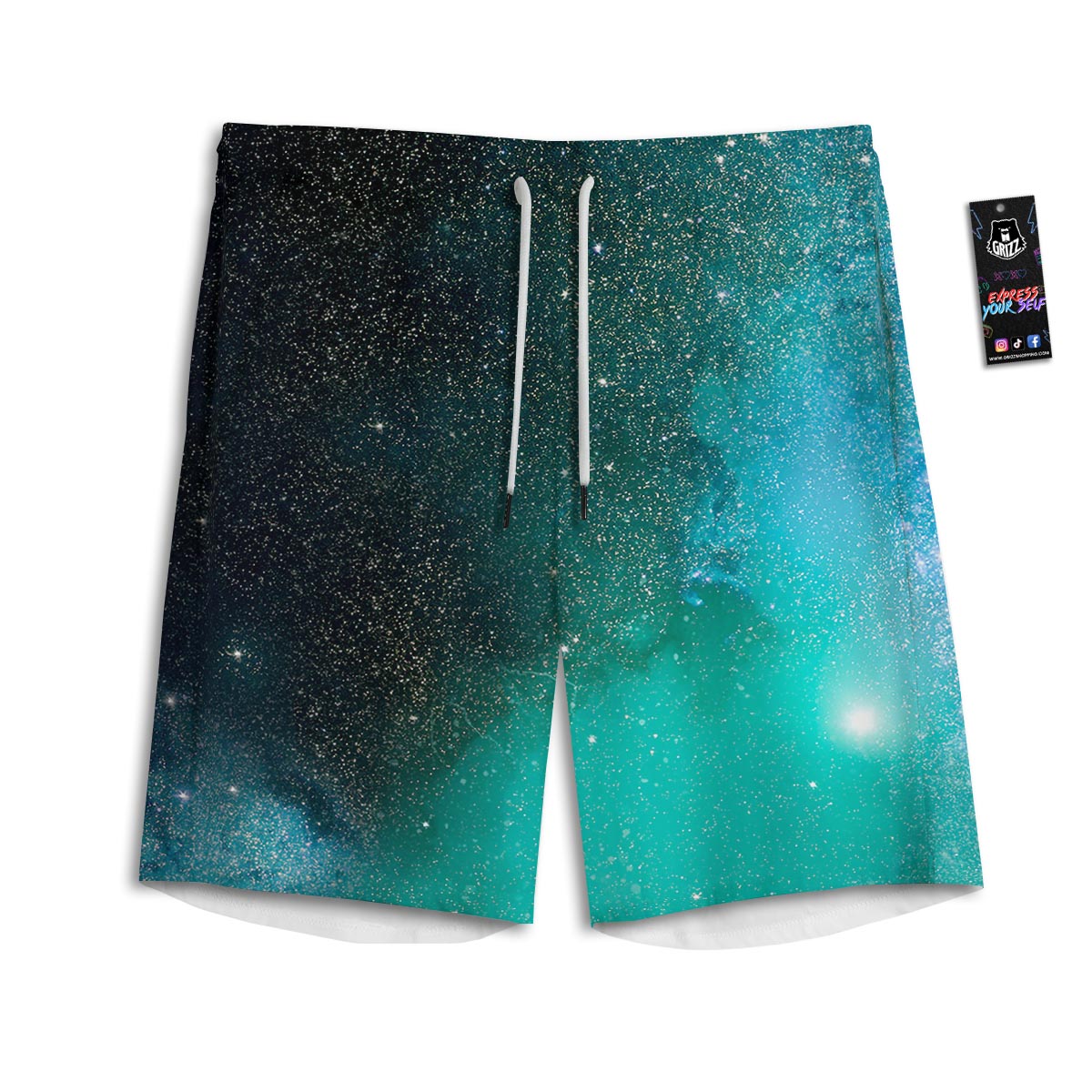 Galaxy Space Teal Stardust Print Men's Athletic Shorts