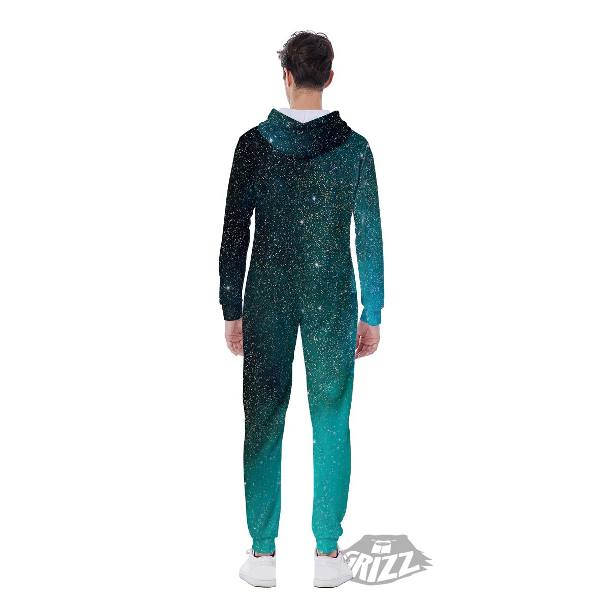 Galaxy Space Teal Stardust Print Men's Jumpsuit-grizzshop