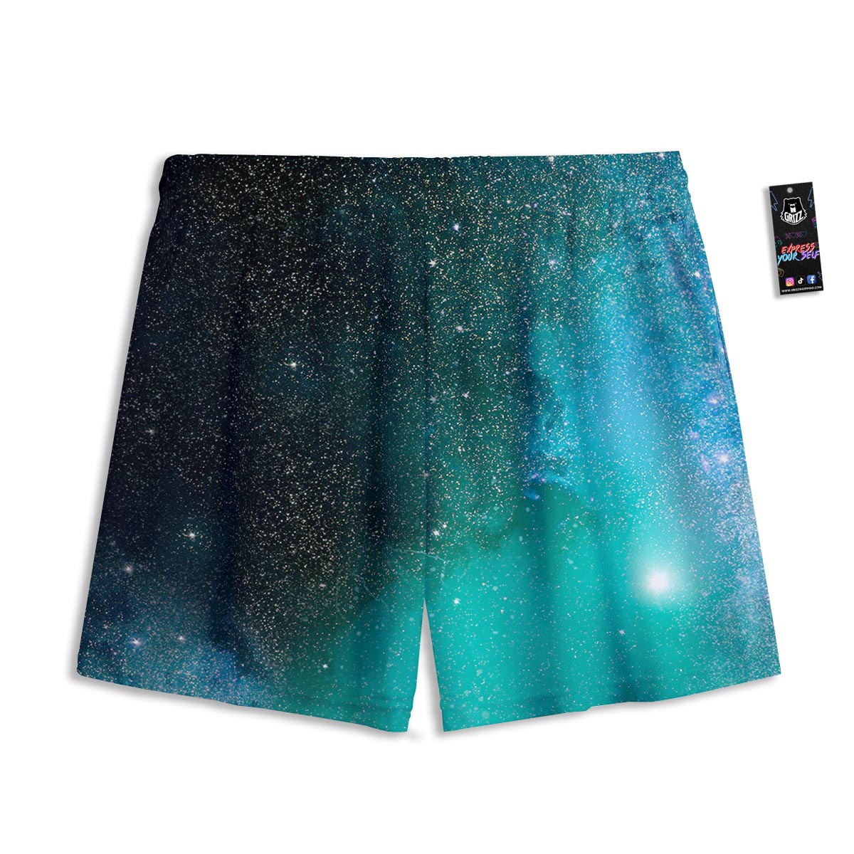 Galaxy Space Teal Stardust Print Mesh Shorts