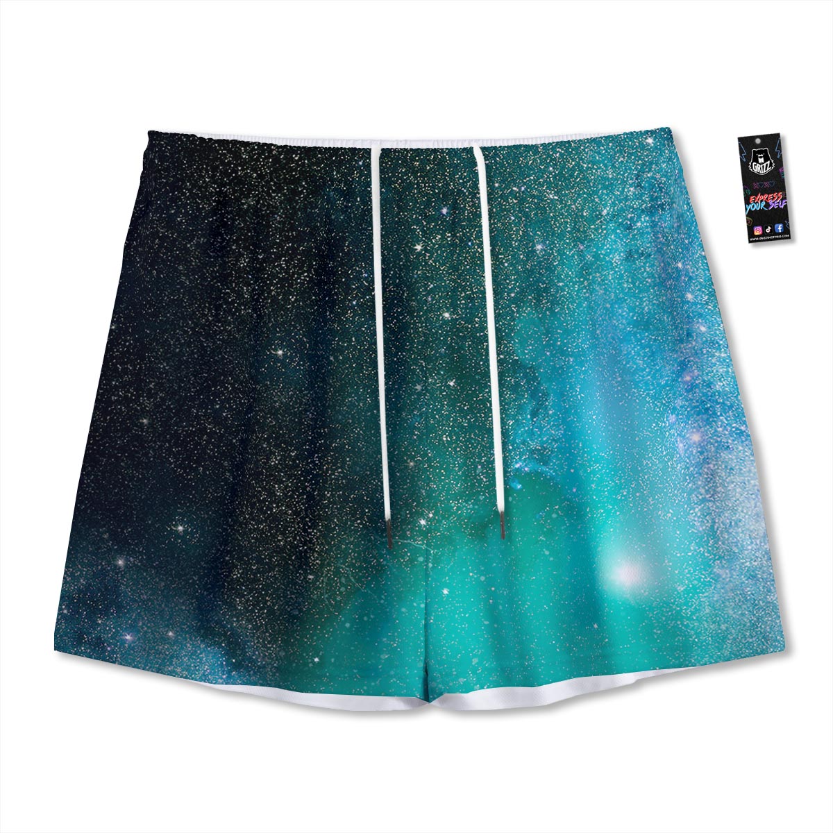 Galaxy Space Teal Stardust Print Mesh Shorts