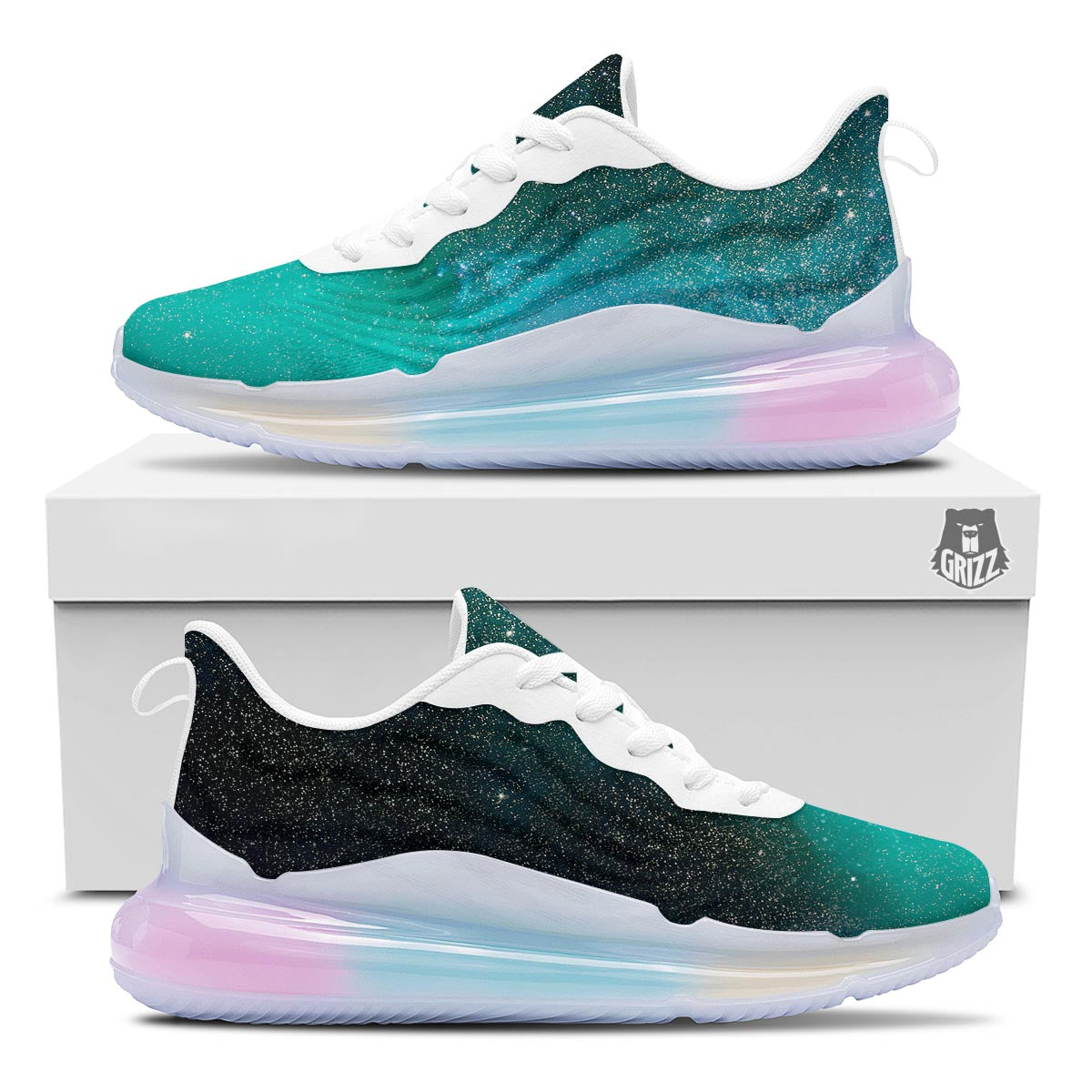 Galaxy Space Teal Stardust Print Running Sneakers-grizzshop