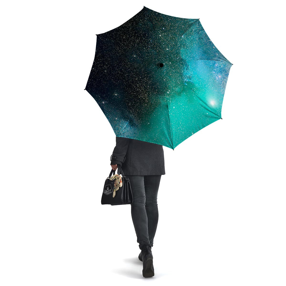 Galaxy Space Teal Stardust Print Umbrella-grizzshop