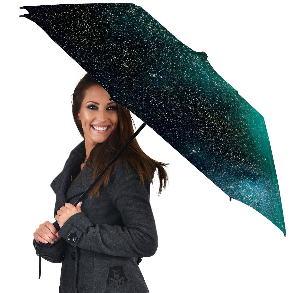 Galaxy Space Teal Stardust Print Umbrella-grizzshop