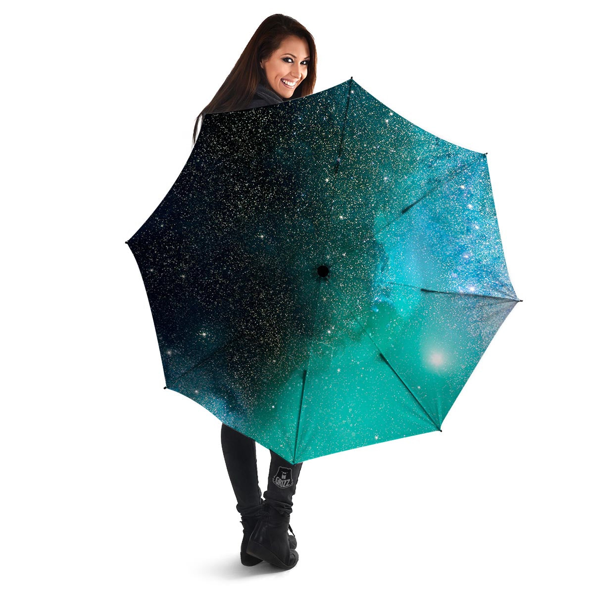 Galaxy Space Teal Stardust Print Umbrella-grizzshop