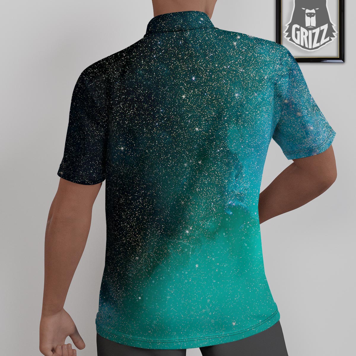 Galaxy Space Teal Stardust Print Untucked Shirts-grizzshop
