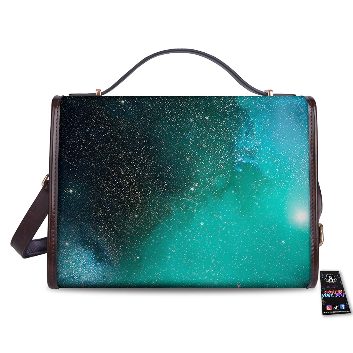 Galaxy Space Teal Stardust Print Women's Satchel Bag
